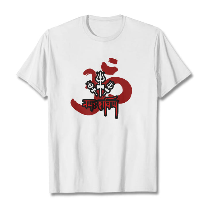 Buddha Stones OM NAMAH SHIVAYA Three Small Tridents Cotton Tee T-shirt - White - 2XL - image 17