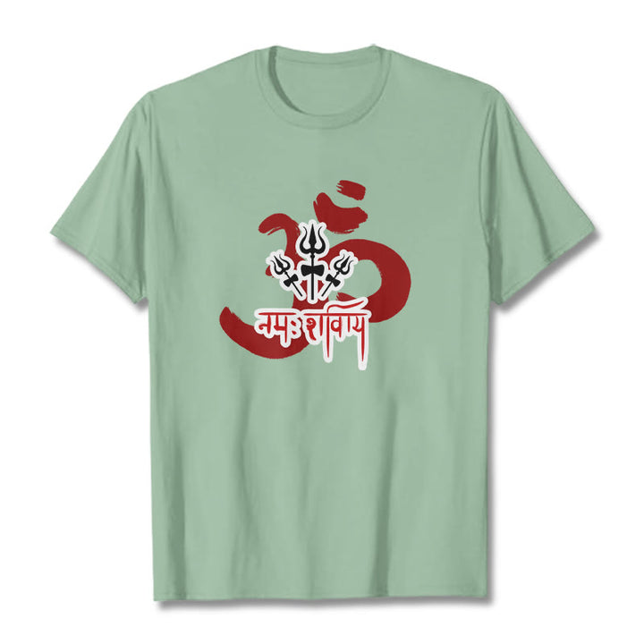 Buddha Stones OM NAMAH SHIVAYA Three Small Tridents Cotton Tee T-shirt - PaleGreen - 2XL - image 6