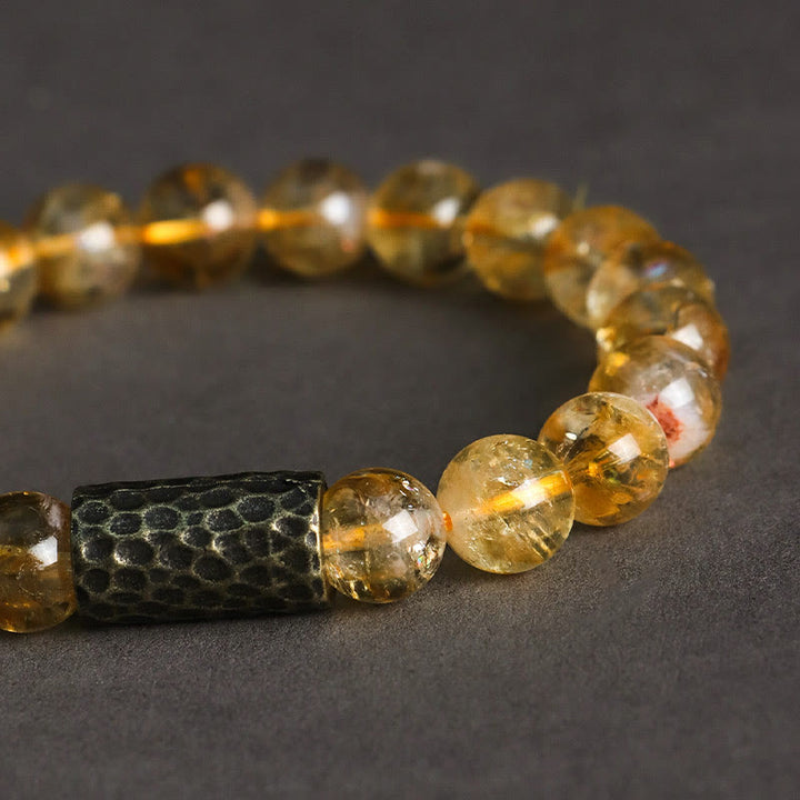 Buddha Stones Citrine Sandalwood Bodhi Seed Protection Double Wrap Bracelet