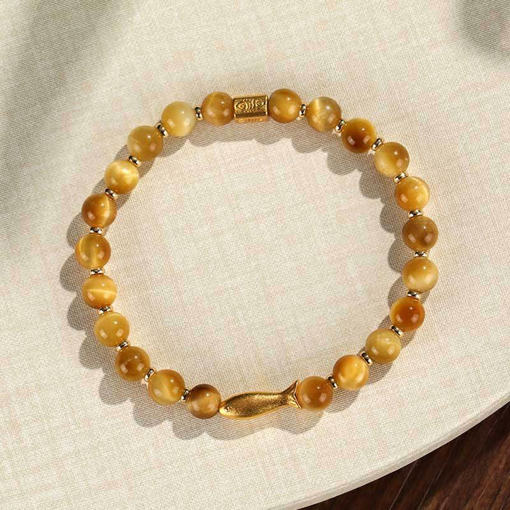 Buddha Stones Tiger Eye Koi Fish Courage Bracelet