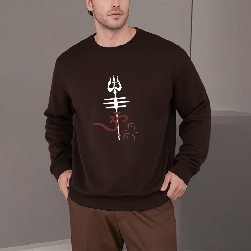 Buddha Stones OM NAMAH SHIVAYA Trident Fleece Lined Polyester Sweatshirt