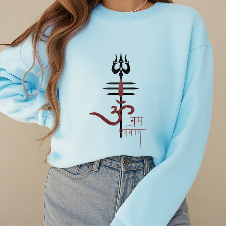 Buddha Stones OM NAMAH SHIVAYA Trident Fleece Lined Polyester Sweatshirt