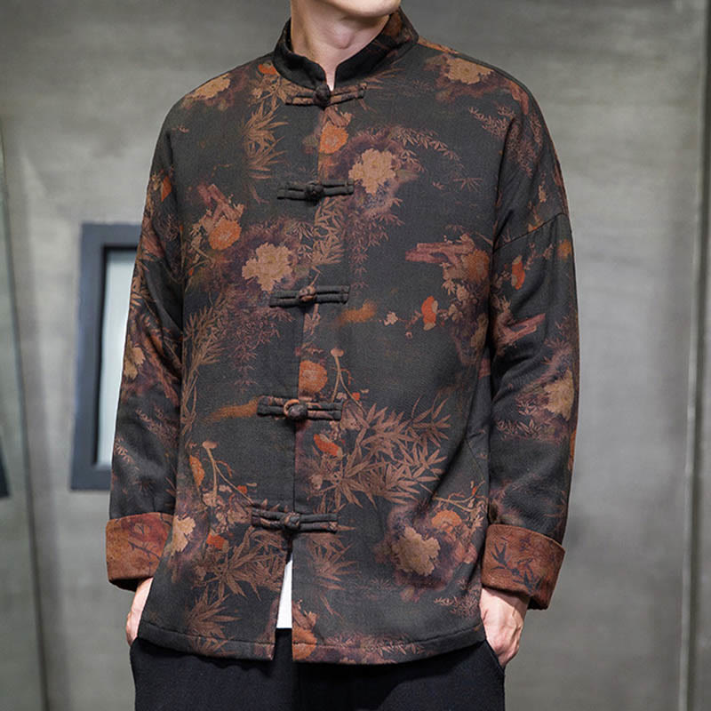 Buddha Stones Frog-Button Chinese Tang Suit Long Shirt Cotton Men Jacket Clothing - image 1