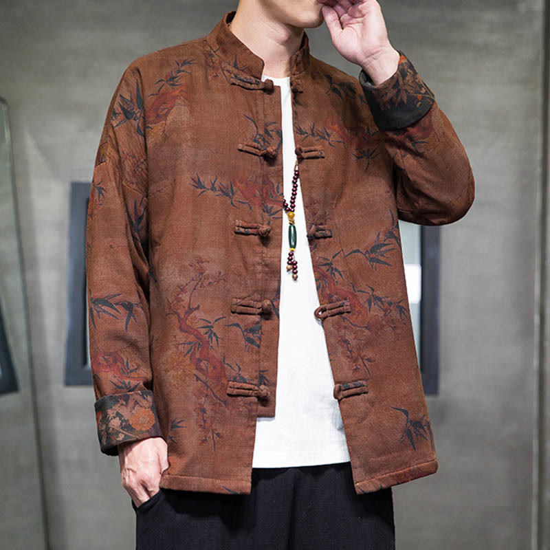 Buddha Stones Frog-Button Chinese Tang Suit Long Shirt Cotton Men Jacket Clothing - image 16