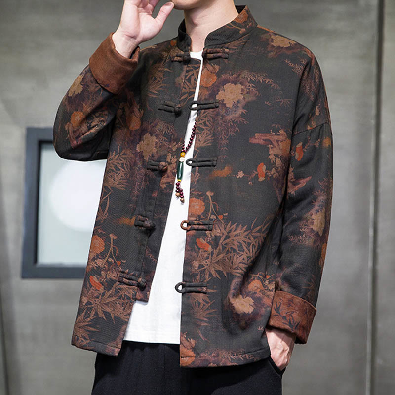 Buddha Stones Frog-Button Chinese Tang Suit Long Shirt Cotton Men Jacket Clothing - image 8