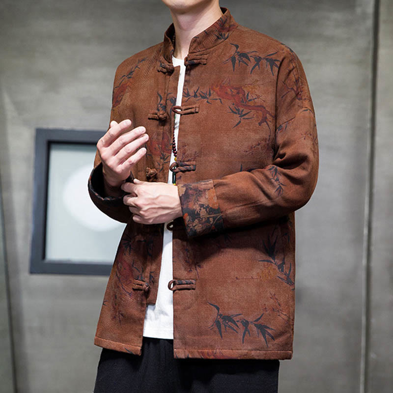 Buddha Stones Frog-Button Chinese Tang Suit Long Shirt Cotton Men Jacket Clothing - image 19