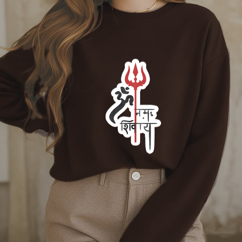 Buddha Stones OM NAMAH SHIVAYA Red Trident Profile Fleece Lined Polyester Sweatshirt