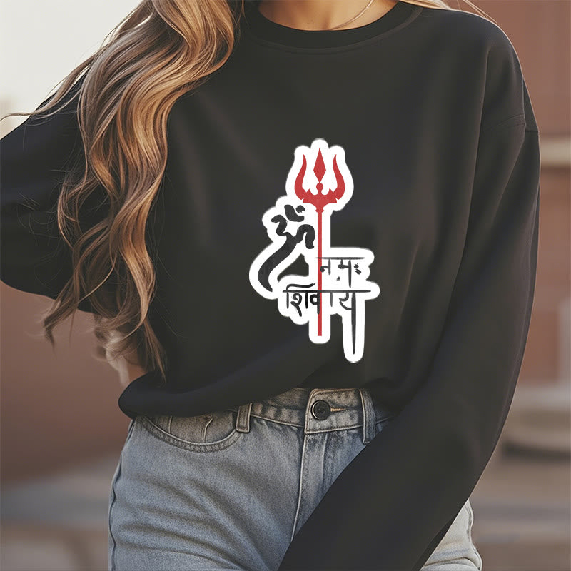 Buddha Stones OM NAMAH SHIVAYA Red Trident Profile Fleece Lined Polyester Sweatshirt