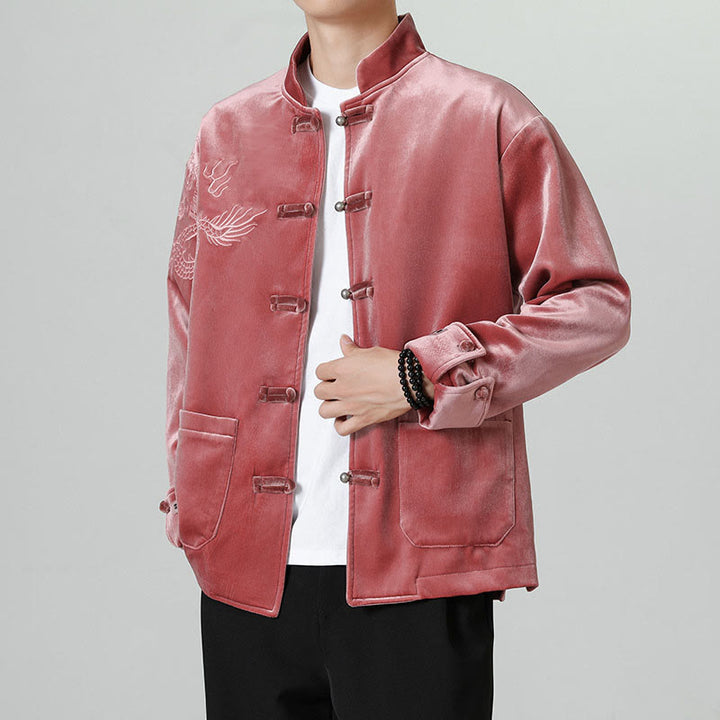 Buddha Stones Embroider Dragon Casual Frog-button Cotton Men's Jacket Shirt Clothing - image 3