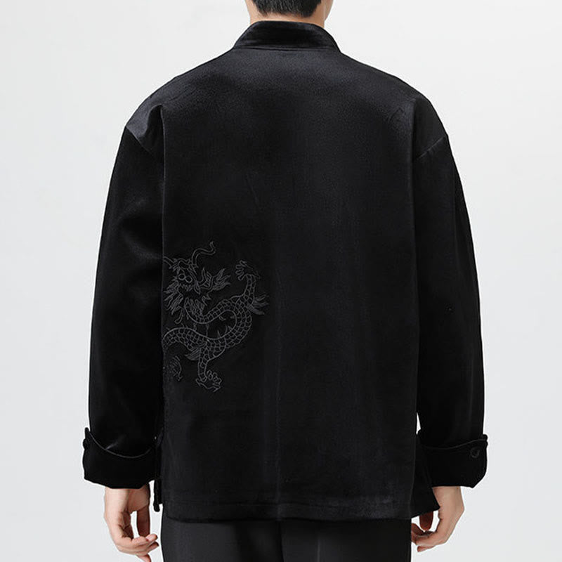 Buddha Stones Embroider Dragon Casual Frog-button Cotton Men's Jacket Shirt Clothing - image 25