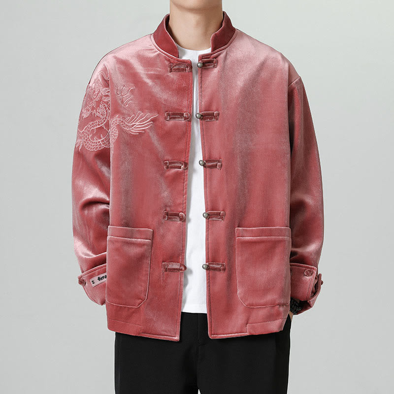 Buddha Stones Embroider Dragon Casual Frog-button Cotton Men's Jacket Shirt Clothing - image 4