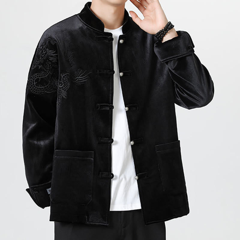 Buddha Stones Embroider Dragon Casual Frog-button Cotton Men's Jacket Shirt Clothing - image 20