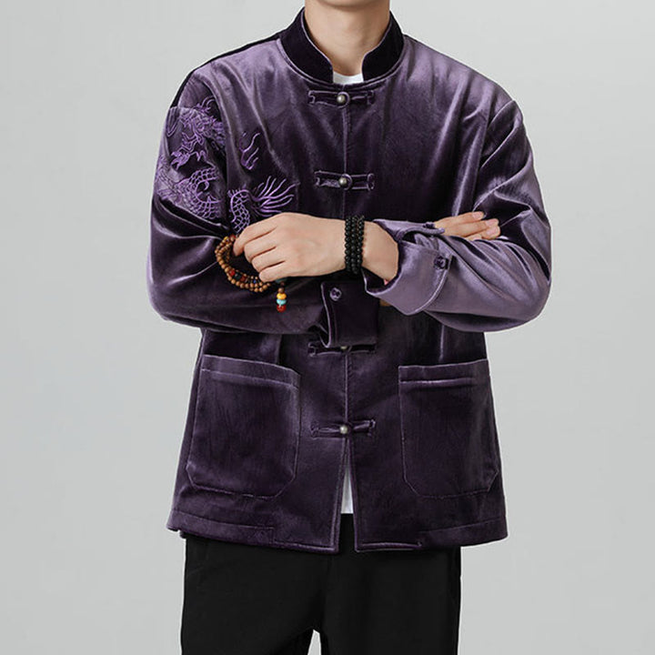 Buddha Stones Embroider Dragon Casual Frog-button Cotton Men's Jacket Shirt Clothing - image 34