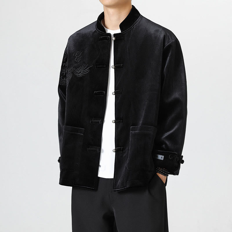 Buddha Stones Embroider Dragon Casual Frog-button Cotton Men's Jacket Shirt Clothing - Black - US/UK/AU46，EU56 (5XL) - image 18