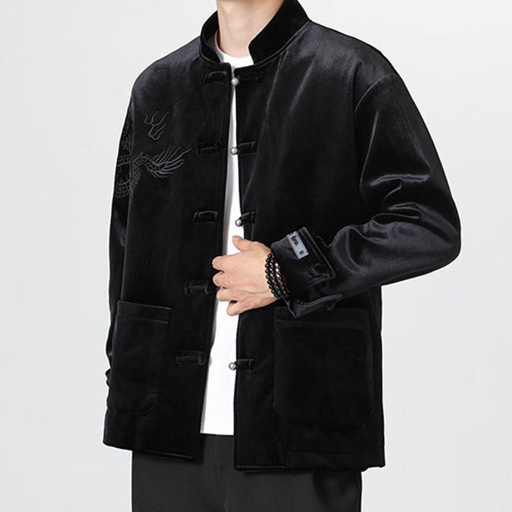 Buddha Stones Embroider Dragon Casual Frog-button Cotton Men's Jacket Shirt Clothing - image 22