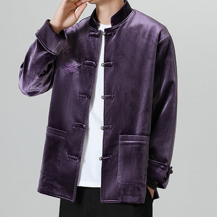 Buddha Stones Embroider Dragon Casual Frog-button Cotton Men's Jacket Shirt Clothing - image 35