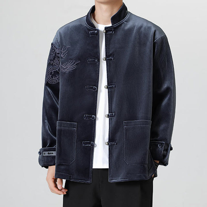 Buddha Stones Embroider Dragon Casual Frog-button Cotton Men's Jacket Shirt Clothing - image 29