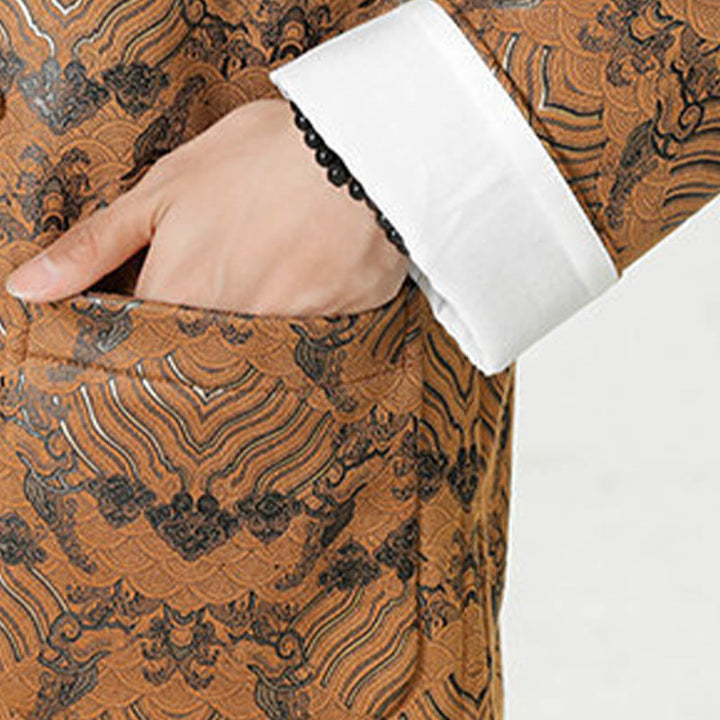 Buddha Stones Copper Frog-Button Chinese Tang Suit Wave Shape Long Shirt Men Jacket Clothing - image 27