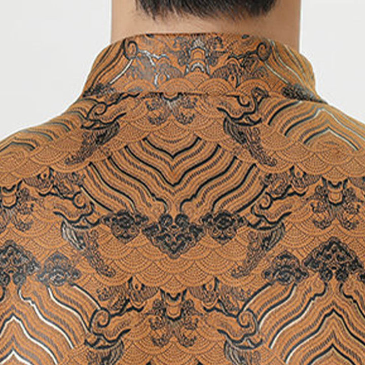 Buddha Stones Copper Frog-Button Chinese Tang Suit Wave Shape Long Shirt Men Jacket Clothing - image 24