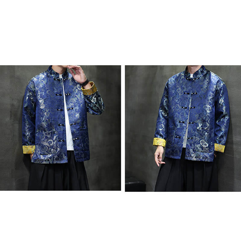 Buddha Stones Frog-Button Chinese Tang Suit Stand Collar Long Shirt Men Jacket Clothing