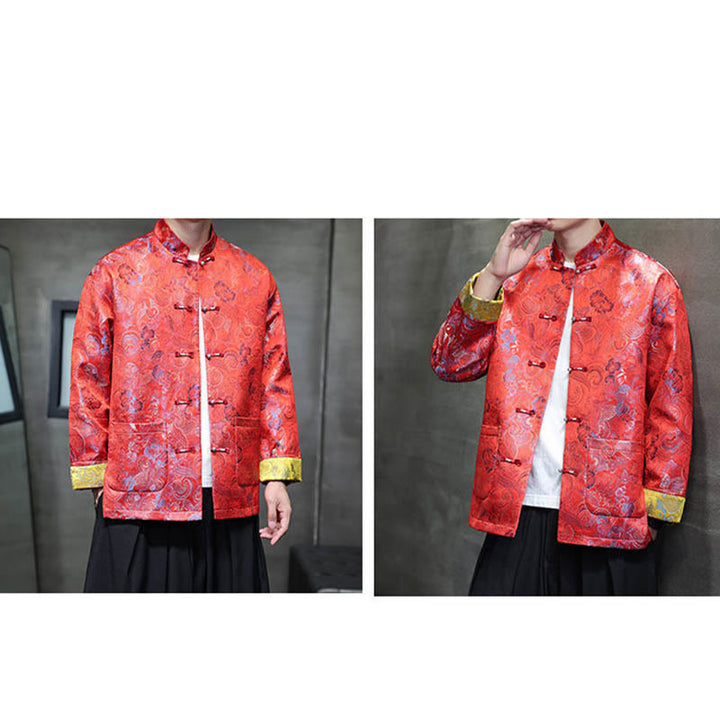 Buddha Stones Frog-Button Chinese Tang Suit Stand Collar Long Shirt Men Jacket Clothing