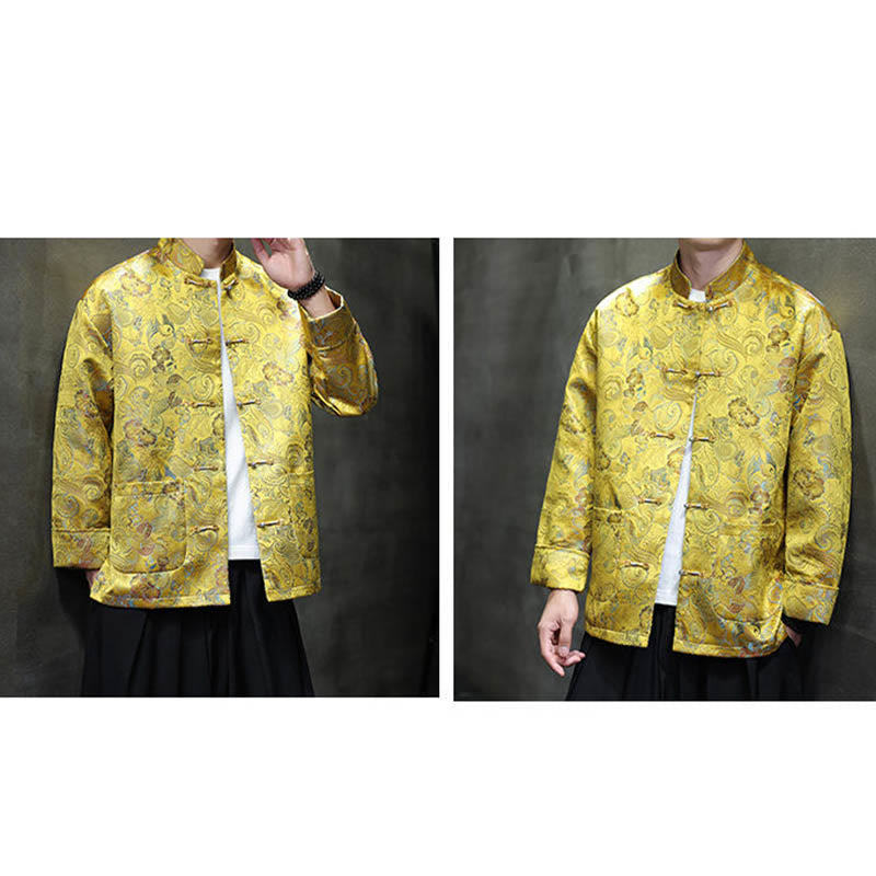 Buddha Stones Frog-Button Chinese Tang Suit Stand Collar Long Shirt Men Jacket Clothing