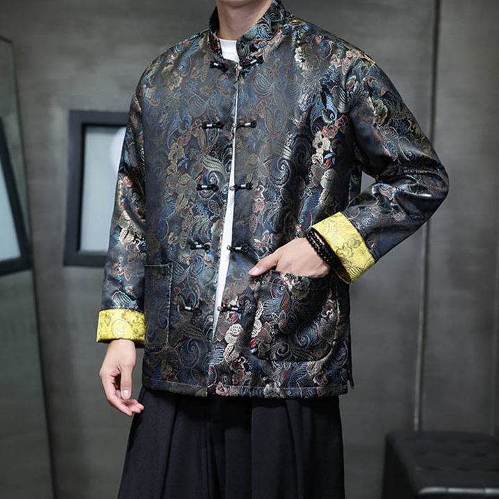 Buddha Stones Frog-Button Chinese Tang Suit Stand Collar Long Shirt Men Jacket Clothing - image 4