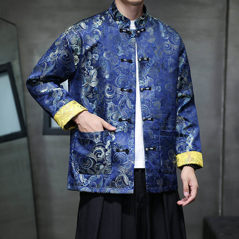 Buddha Stones Frog-Button Chinese Tang Suit Stand Collar Long Shirt Men Jacket Clothing - image 26