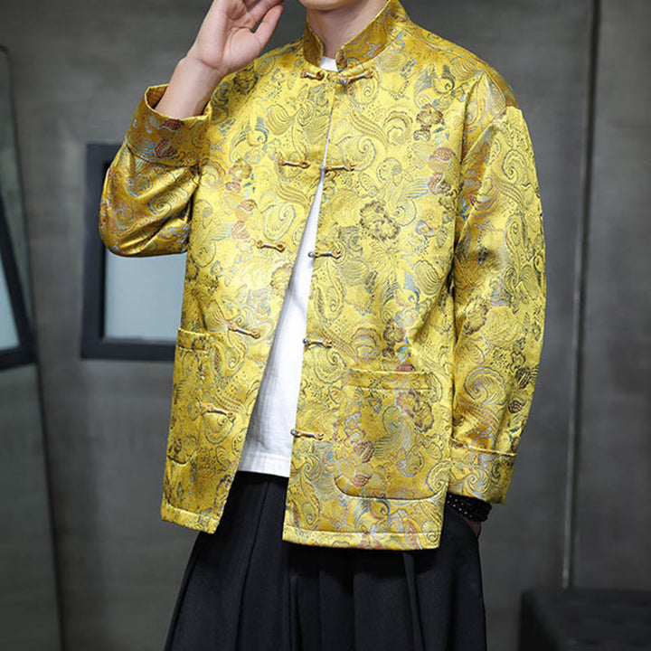 Buddha Stones Frog-Button Chinese Tang Suit Stand Collar Long Shirt Men Jacket Clothing - image 18