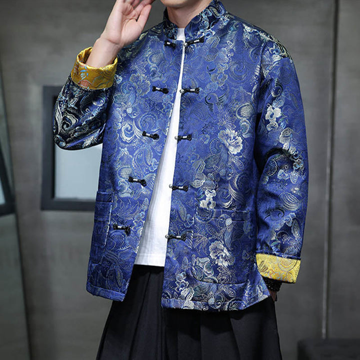 Buddha Stones Frog-Button Chinese Tang Suit Stand Collar Long Shirt Men Jacket Clothing - image 27