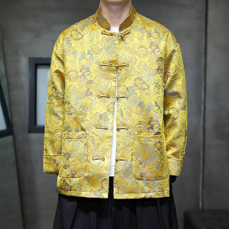 Buddha Stones Frog-Button Chinese Tang Suit Stand Collar Long Shirt Men Jacket Clothing