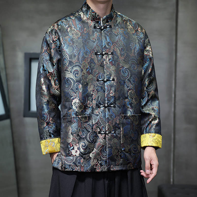 Buddha Stones Frog-Button Chinese Tang Suit Stand Collar Long Shirt Men Jacket Clothing