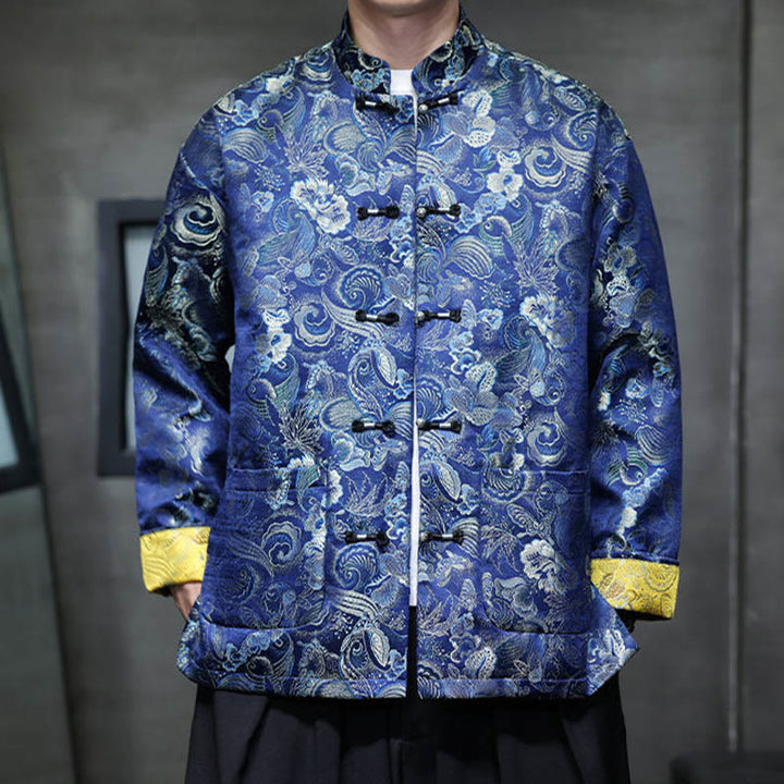 Buddha Stones Frog-Button Chinese Tang Suit Stand Collar Long Shirt Men Jacket Clothing