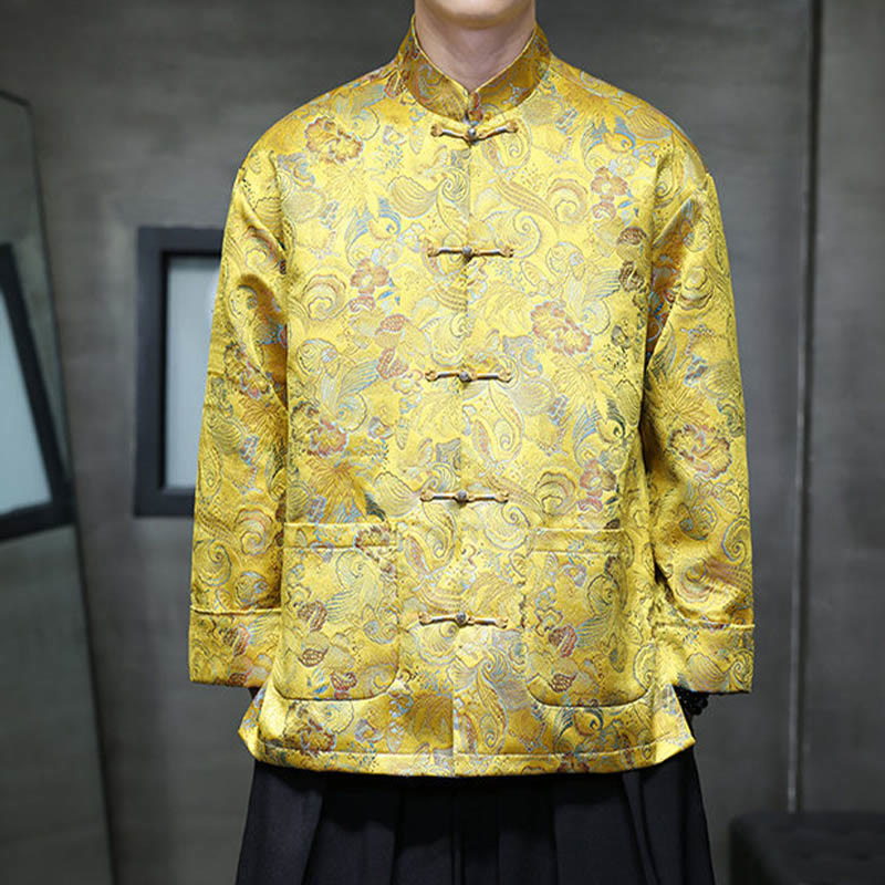 Buddha Stones Frog-Button Chinese Tang Suit Stand Collar Long Shirt Men Jacket Clothing