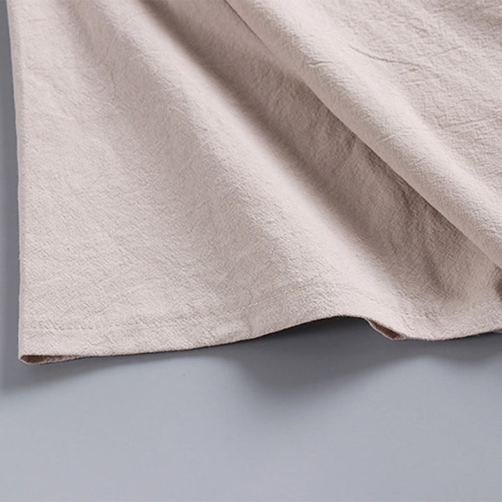 Buddha Stones Loose Men's T-Shirt Solid Color Top Short Sleeve V Collar Breathable Linen Shirt - image 10