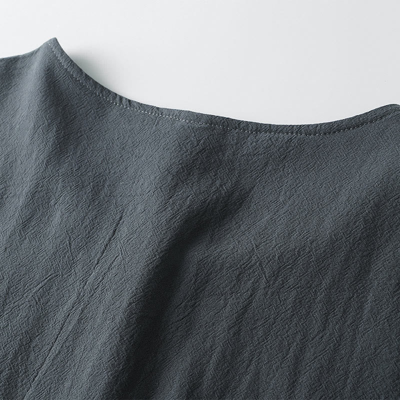 Buddha Stones Men's T-Shirt Solid Color Top Short Sleeve Three-button V Collar Soft Cotton Shirt - image 6