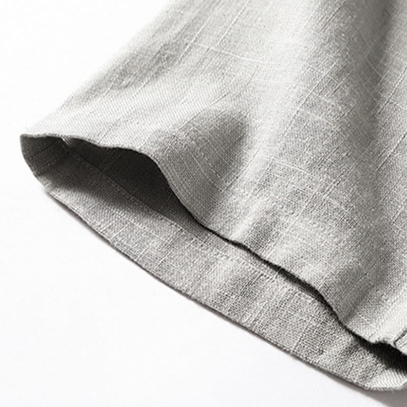 Buddha Stones Loose Men's Shirt Solid Color Notched Neck Top Short Sleeve Comfy Button Breathable Cotton Linen Shirt - image 11