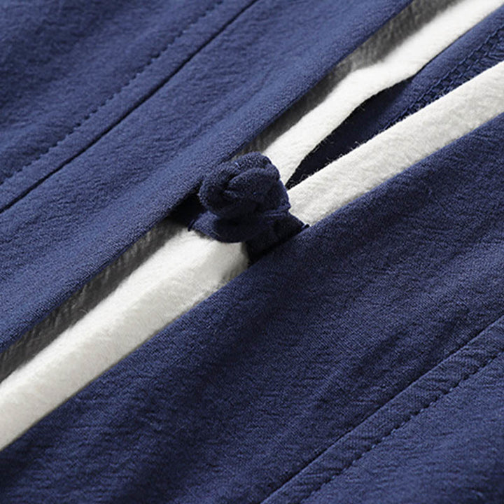 Buddha Stones Fake Two-piece Men's Half Sleeve Embroidery Hanfu Comfort Cotton Kimono - image 5