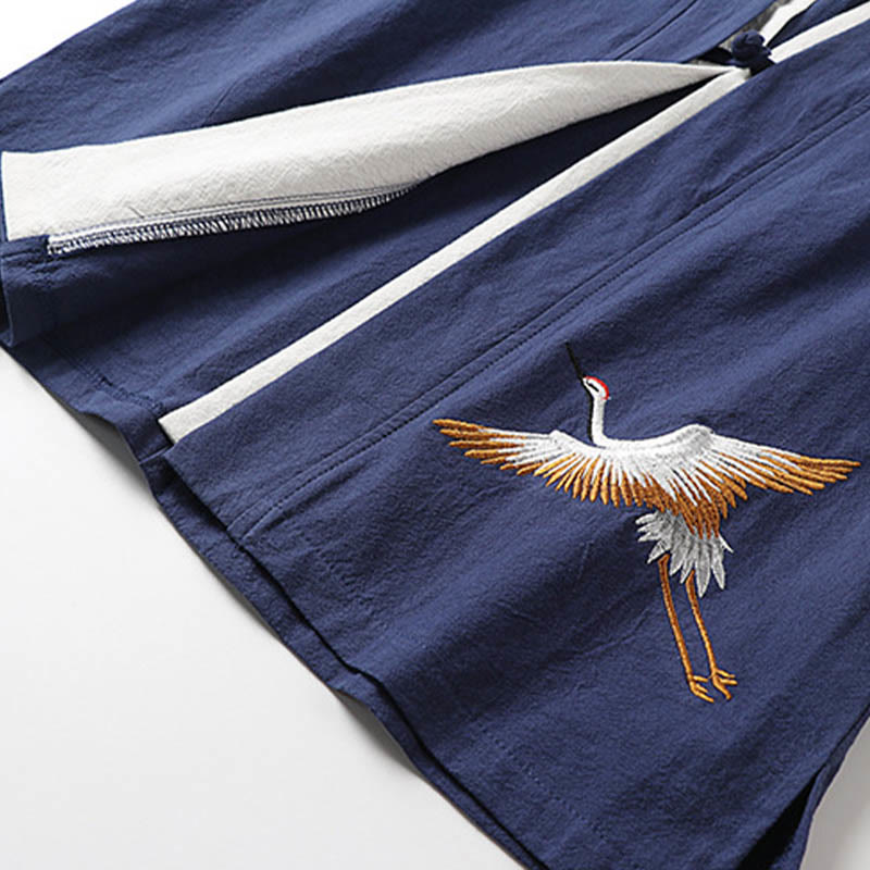 Buddha Stones Fake Two-piece Men's Half Sleeve Embroidery Hanfu Comfort Cotton Kimono - image 6