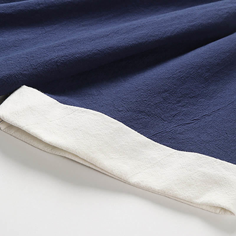 Buddha Stones Fake Two-piece Men's Half Sleeve Cardigan Embroidery Hanfu Comfort Cotton Kimono - image 10