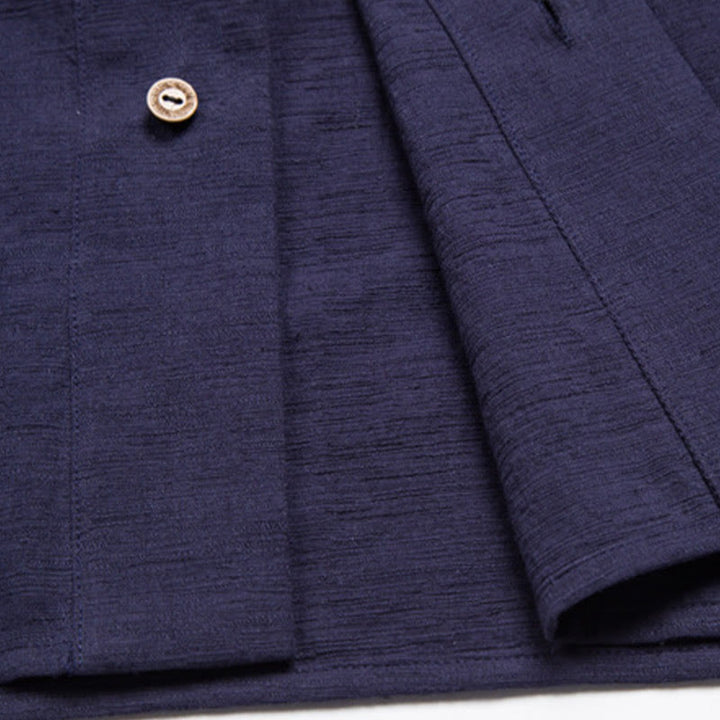 Buddha Stones Men's Short Sleeve Shirt With Pocket Notched Neck Cardigan Comfort Cotton Linen Shirt - image 12