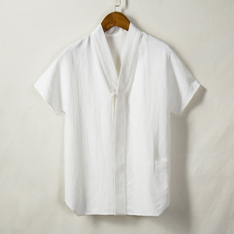 Buddha Stones Men's Short Sleeve Shirt With Pocket V Neck Comfort Cotton Linen Shirt - image 2