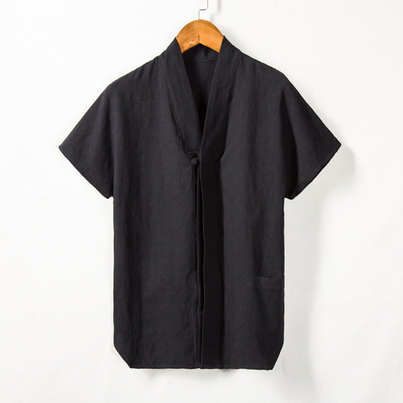 Buddha Stones Men's Short Sleeve Shirt With Pocket V Neck Comfort Cotton Linen Shirt - image 4