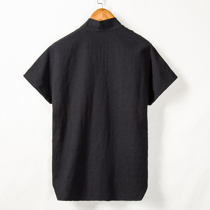 Buddha Stones Men's Short Sleeve Shirt With Pocket V Neck Comfort Cotton Linen Shirt - image 5