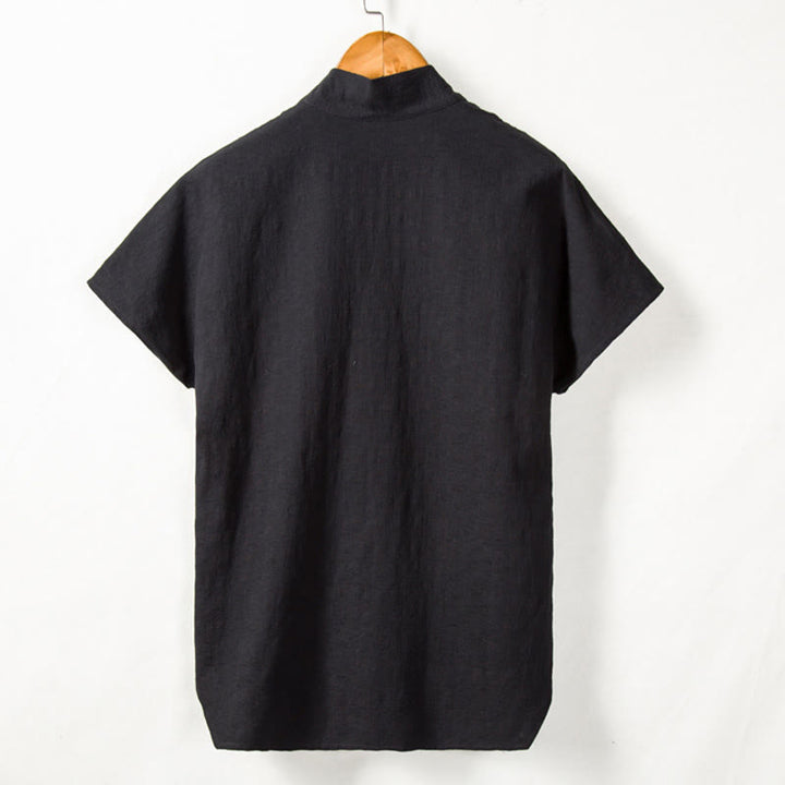 Buddha Stones Men's Short Sleeve Shirt With Pocket V Neck Comfort Cotton Linen Shirt - image 5