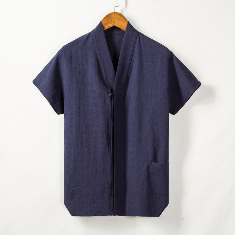 Buddha Stones Men's Short Sleeve Shirt With Pocket V Neck Comfort Cotton Linen Shirt - image 6