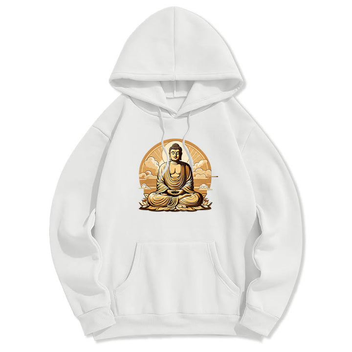 Buddha Stones Sun Auspicious Clouds Buddha Fleece Lined Polyester Hoodie