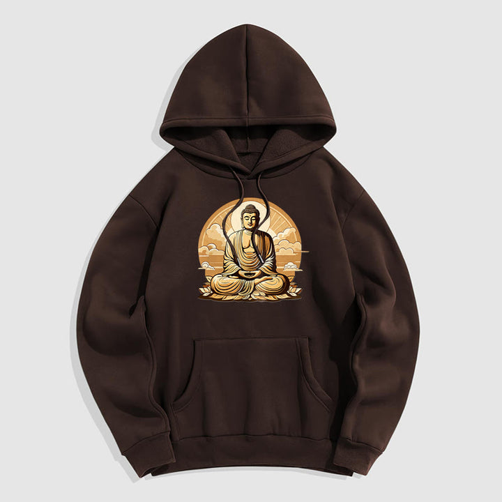 Buddha Stones Sun Auspicious Clouds Buddha Fleece Lined Polyester Hoodie