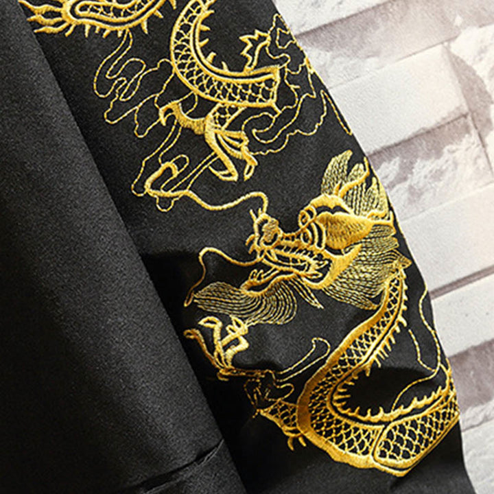 Buddha Stones Embroider Dragon Phoenix Casual Frog-button Cotton Men's Jacket Shirt Clothing