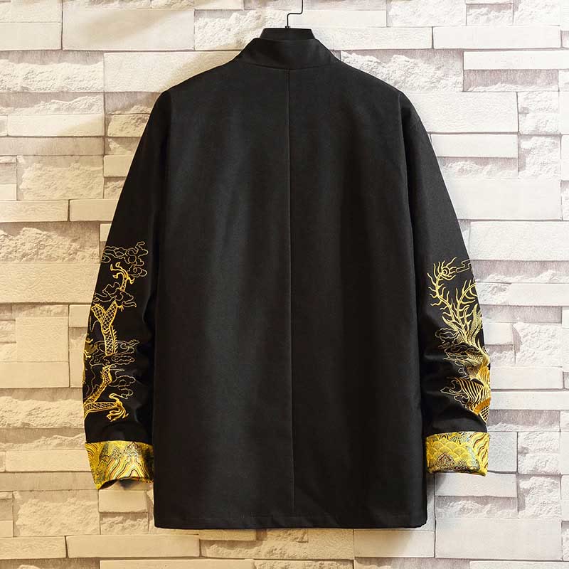 Buddha Stones Embroider Dragon Phoenix Casual Frog-button Cotton Men's Jacket Shirt Clothing - image 1